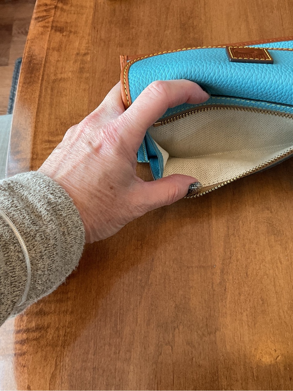Dooney & Bourke Sky Blue pebble Drawstring Bucket Bag with Matching Wallet - Picture 14 of 15